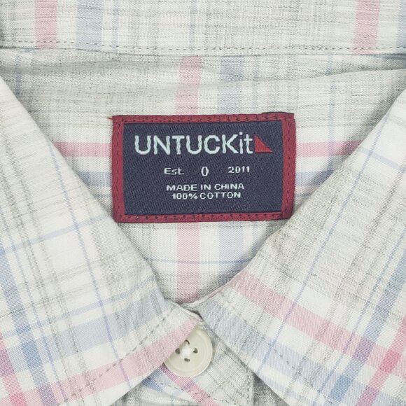 UNTUCKit Chasseles Cotton LS Shirt Lt Blue Green Pink Plaid Womens 0 Regular Fit - Picture 6 of 16
